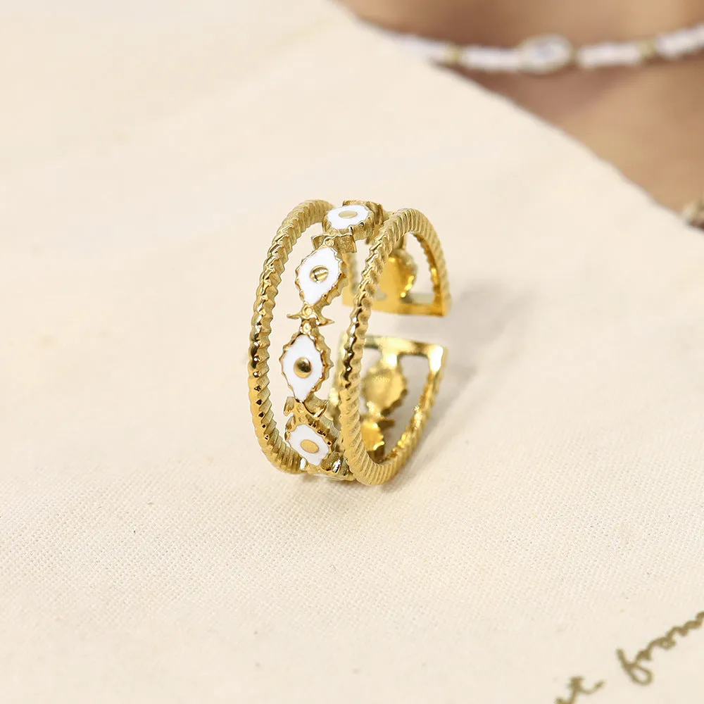 18K Titanium Steel Women Ring with Open Setting and Droplet Oil Craftsmanship