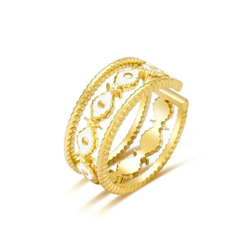 18K Titanium Steel Women Ring with Open Setting and Droplet Oil Craftsmanship