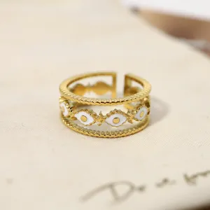 18K Titanium Steel Women Ring with Open Setting and Droplet Oil Craftsmanship
