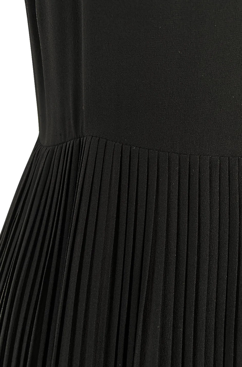 1970s Chloe by Karl Lagerfeld Black Silk Chiffon Tiny Knife Pleated Empire Bodice Dress