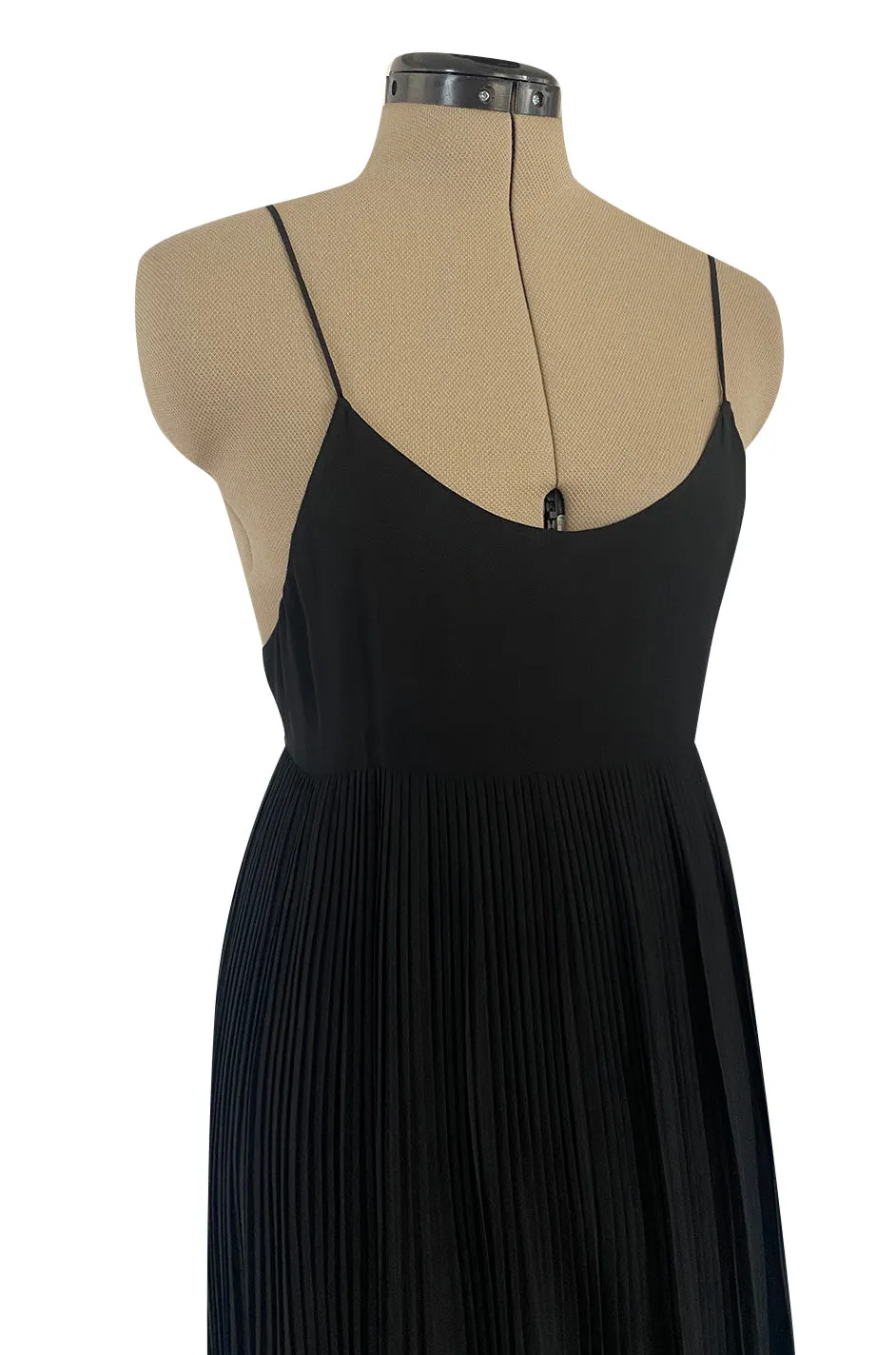 1970s Chloe by Karl Lagerfeld Black Silk Chiffon Tiny Knife Pleated Empire Bodice Dress