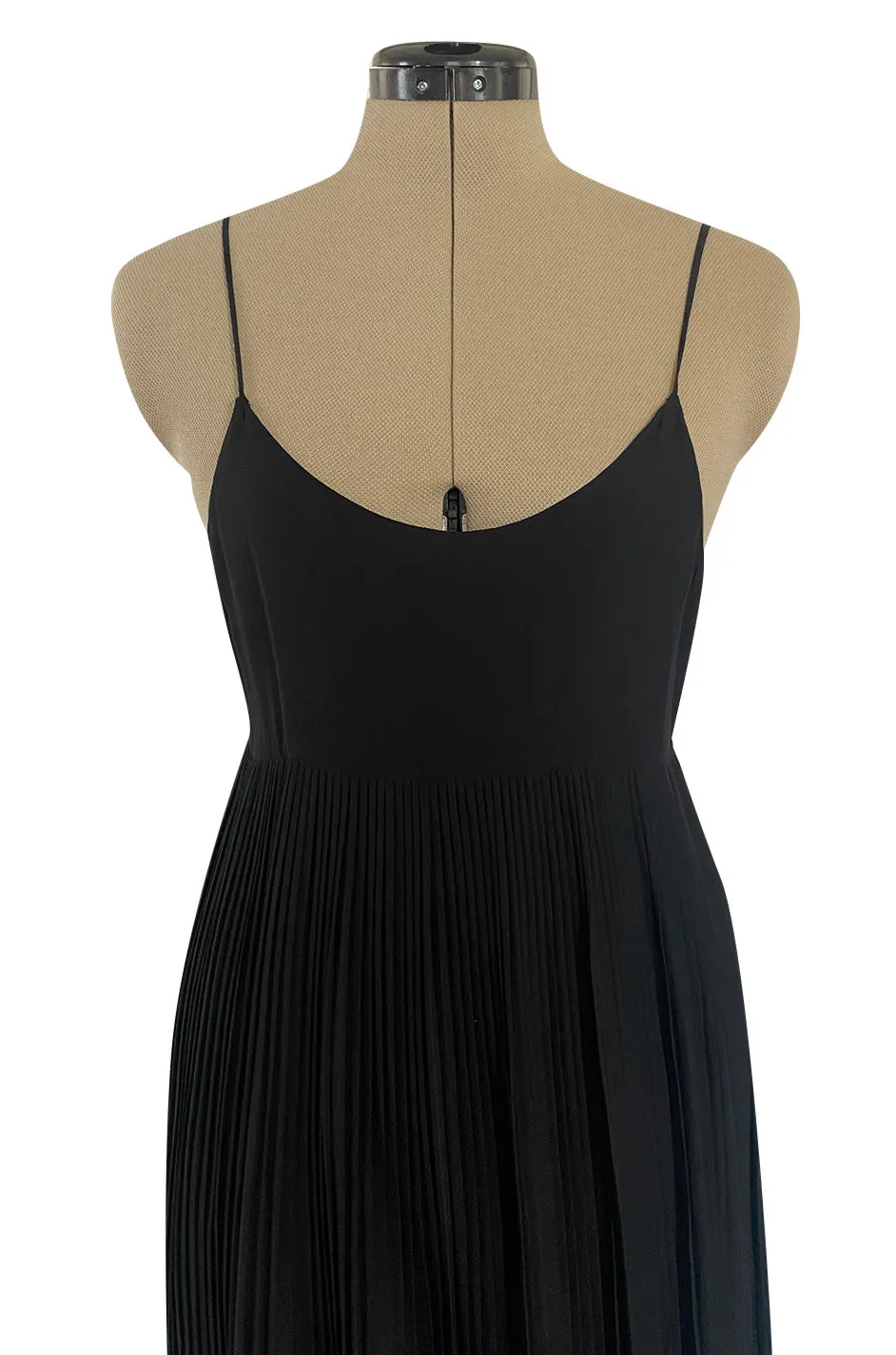 1970s Chloe by Karl Lagerfeld Black Silk Chiffon Tiny Knife Pleated Empire Bodice Dress