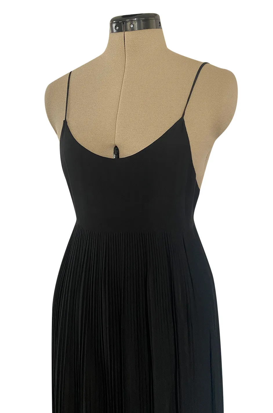 1970s Chloe by Karl Lagerfeld Black Silk Chiffon Tiny Knife Pleated Empire Bodice Dress