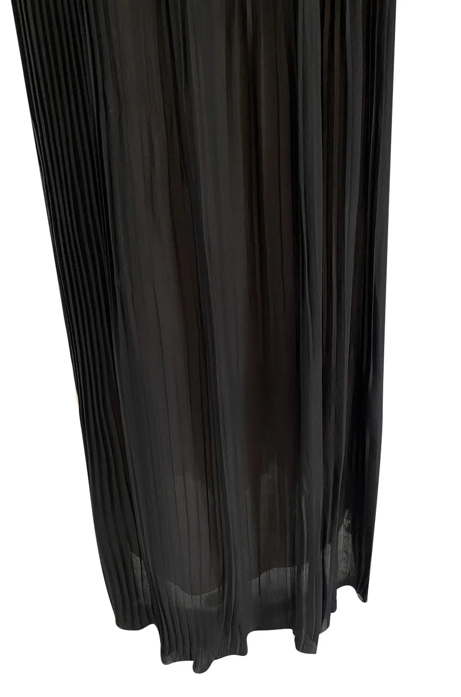 1970s Chloe by Karl Lagerfeld Black Silk Chiffon Tiny Knife Pleated Empire Bodice Dress