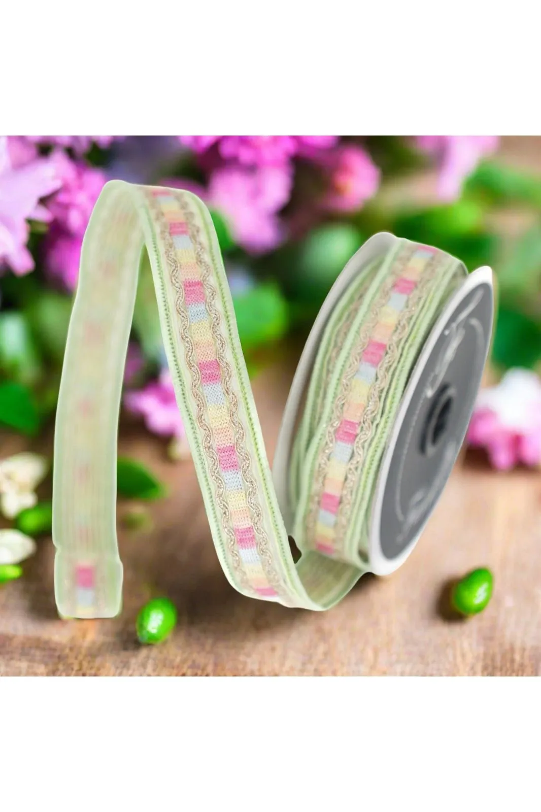 1" Pastel Border Ribbon: Green (10 Yards)