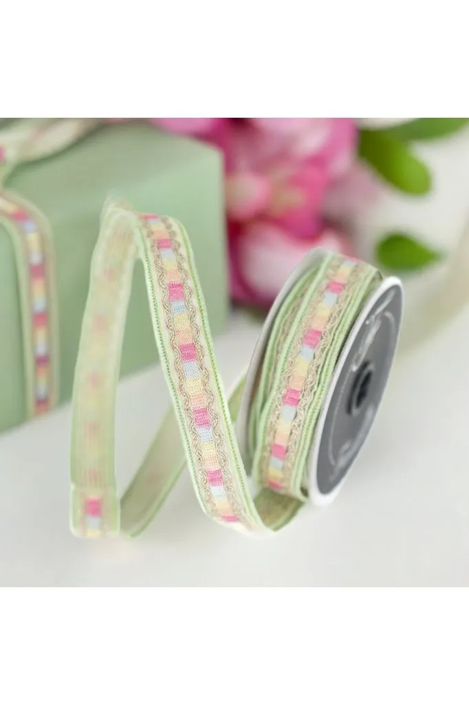 1" Pastel Border Ribbon: Green (10 Yards)