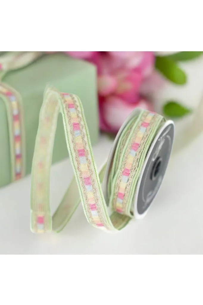 1" Pastel Border Ribbon: Green (10 Yards)