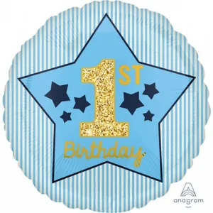 1st Birthday Blue & Gold Boy Foil Balloon - 45cm