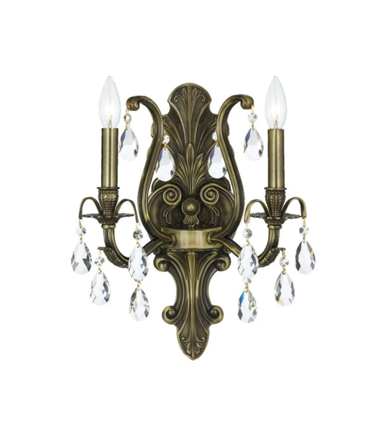 2 Light Antique Brass Crystal Sconce Draped In Clear Spectra Crystal - C193-5563-AB-CL-SAQ