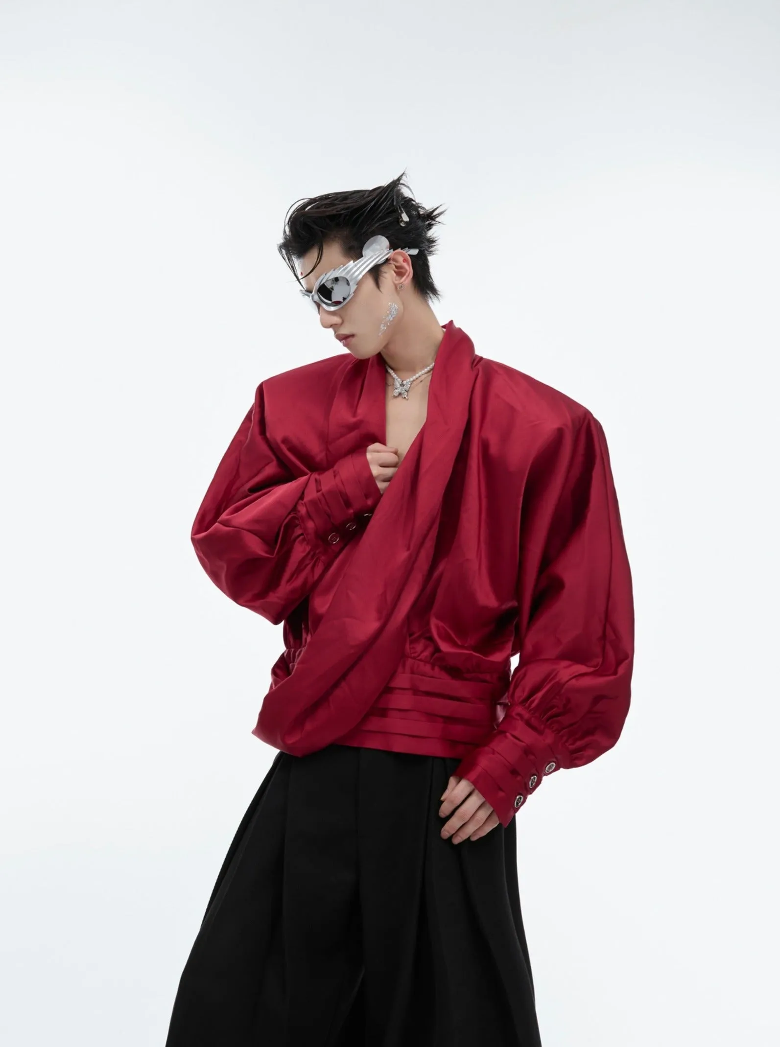 【24s June.】Liquid Texture V-neck Design Lining