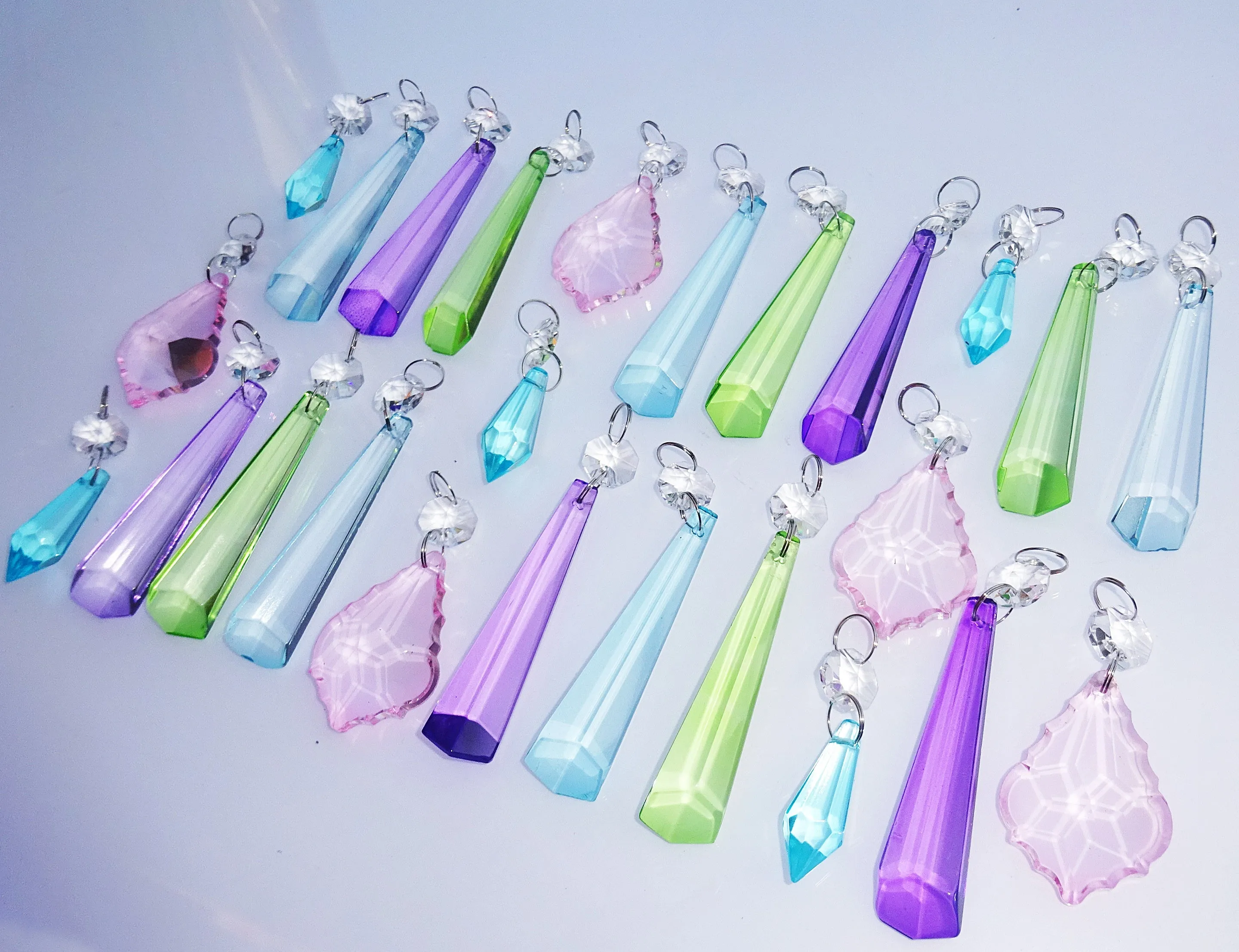 25 Chandelier Drops Light Pastel Colours Crystals Beads Cut Glass Pendant Droplets Lamp Parts