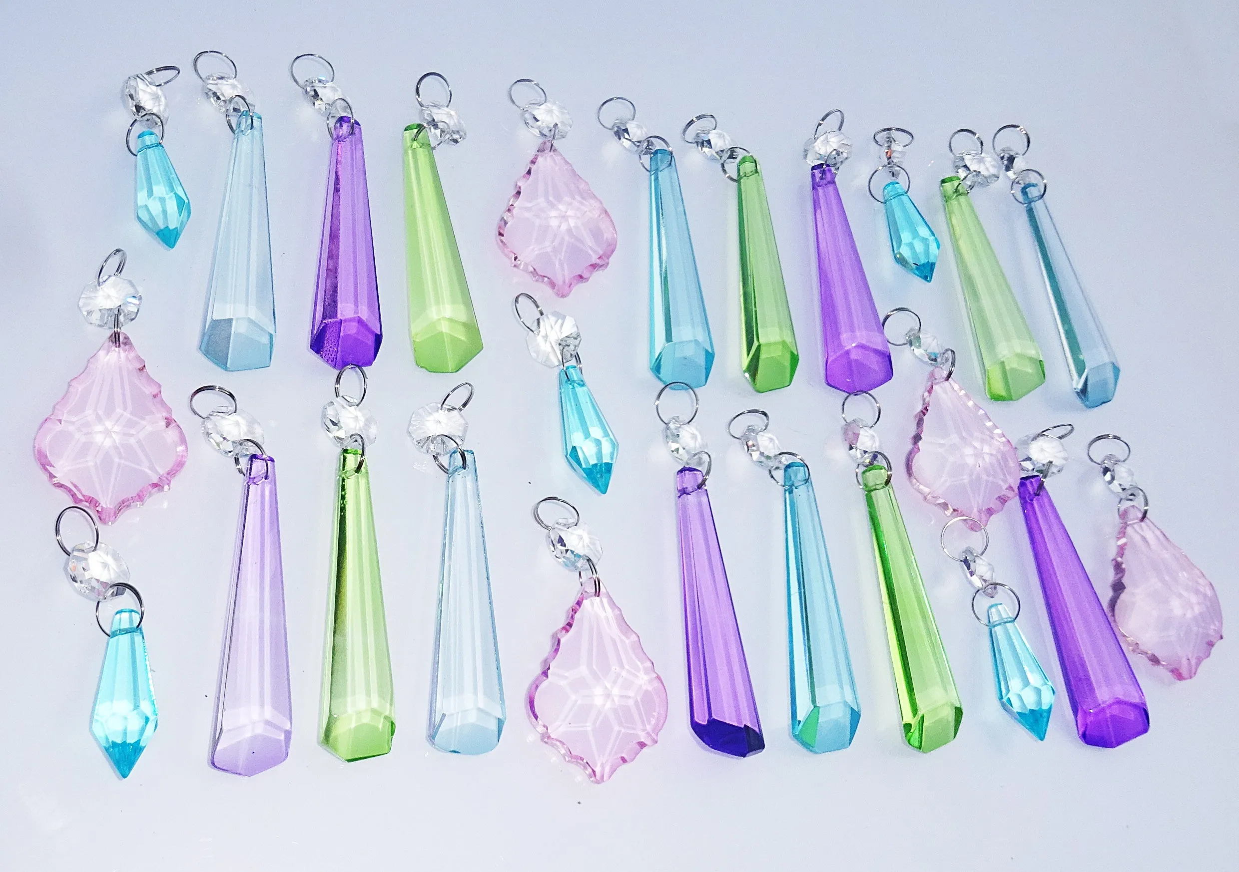 25 Chandelier Drops Light Pastel Colours Crystals Beads Cut Glass Pendant Droplets Lamp Parts