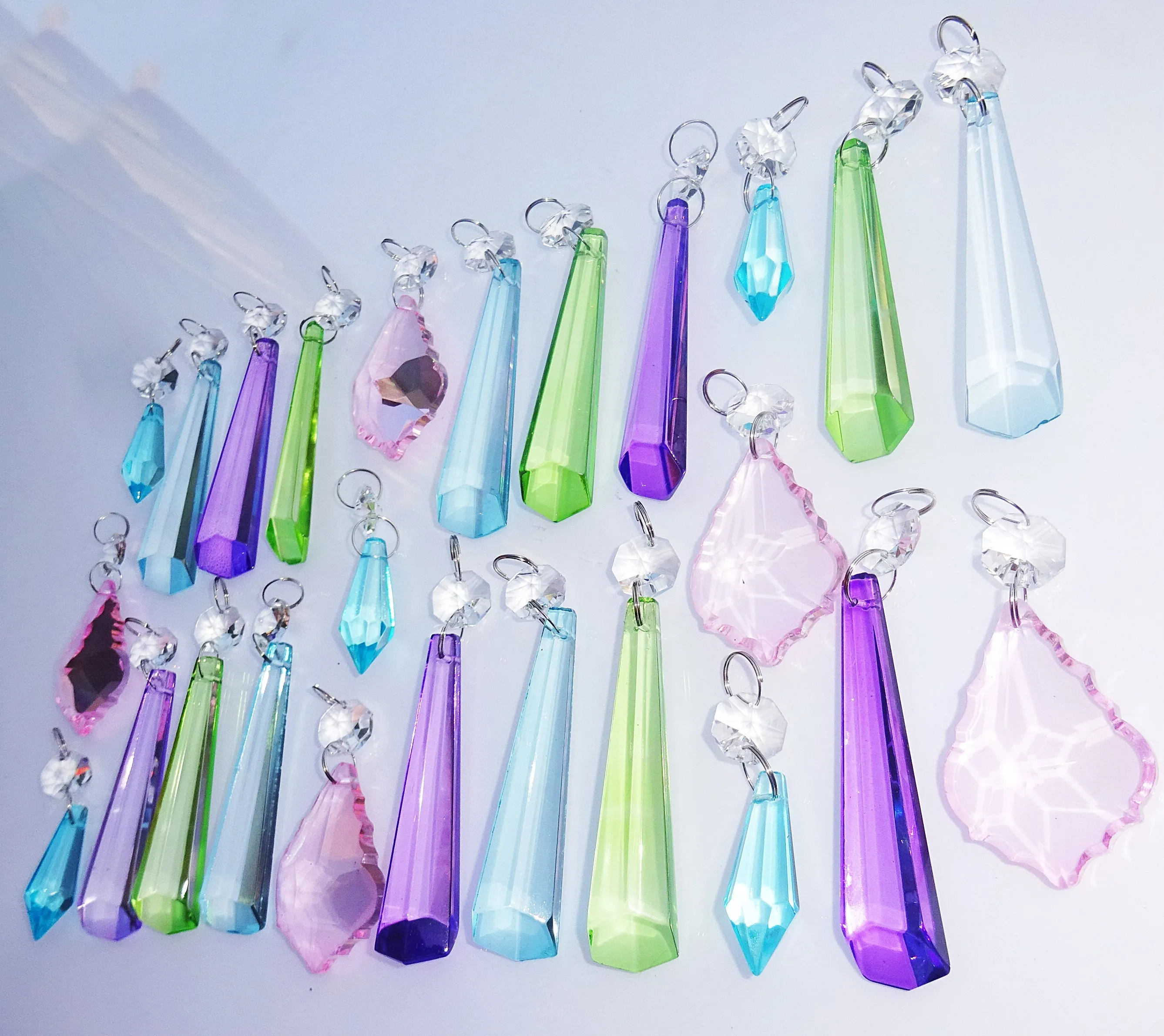 25 Chandelier Drops Light Pastel Colours Crystals Beads Cut Glass Pendant Droplets Lamp Parts