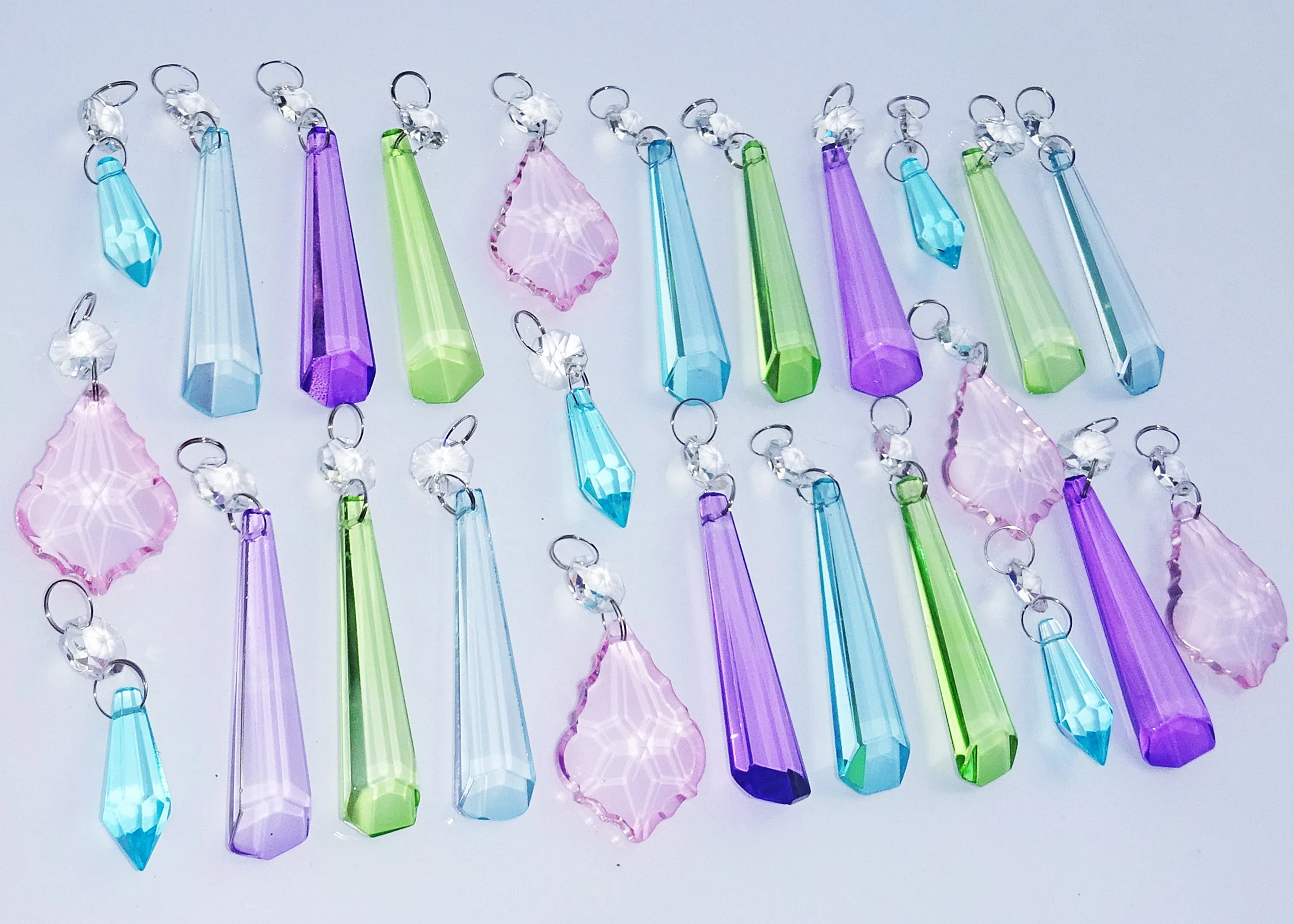 25 Chandelier Drops Light Pastel Colours Crystals Beads Cut Glass Pendant Droplets Lamp Parts