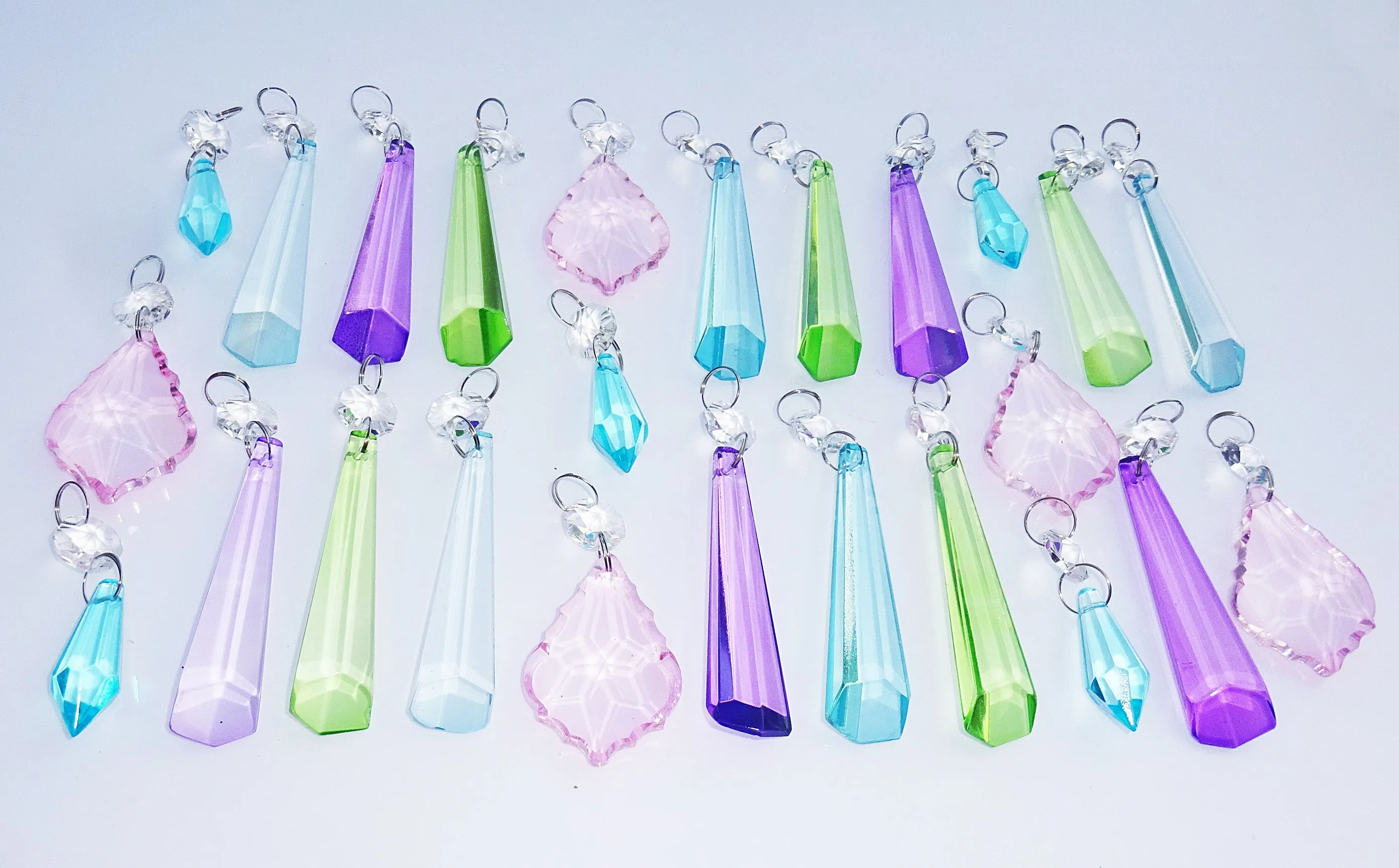 25 Chandelier Drops Light Pastel Colours Crystals Beads Cut Glass Pendant Droplets Lamp Parts