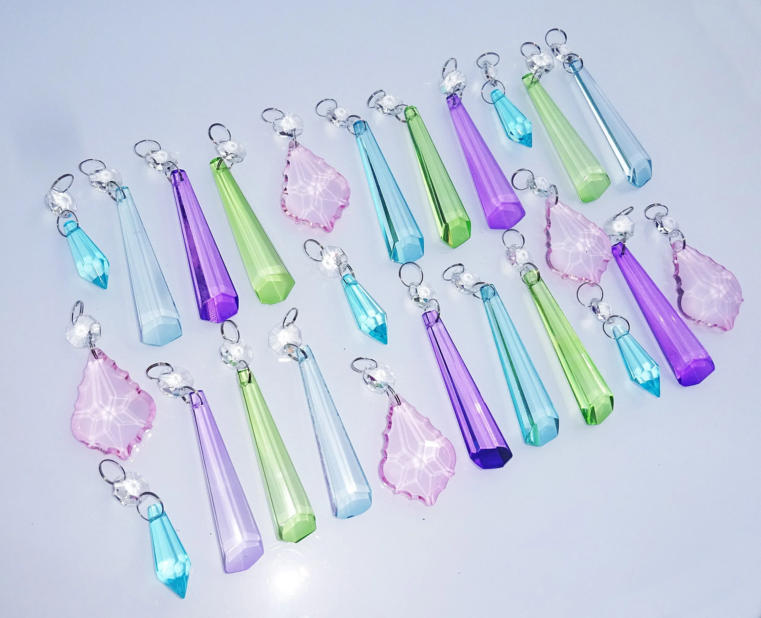 25 Chandelier Drops Light Pastel Colours Crystals Beads Cut Glass Pendant Droplets Lamp Parts