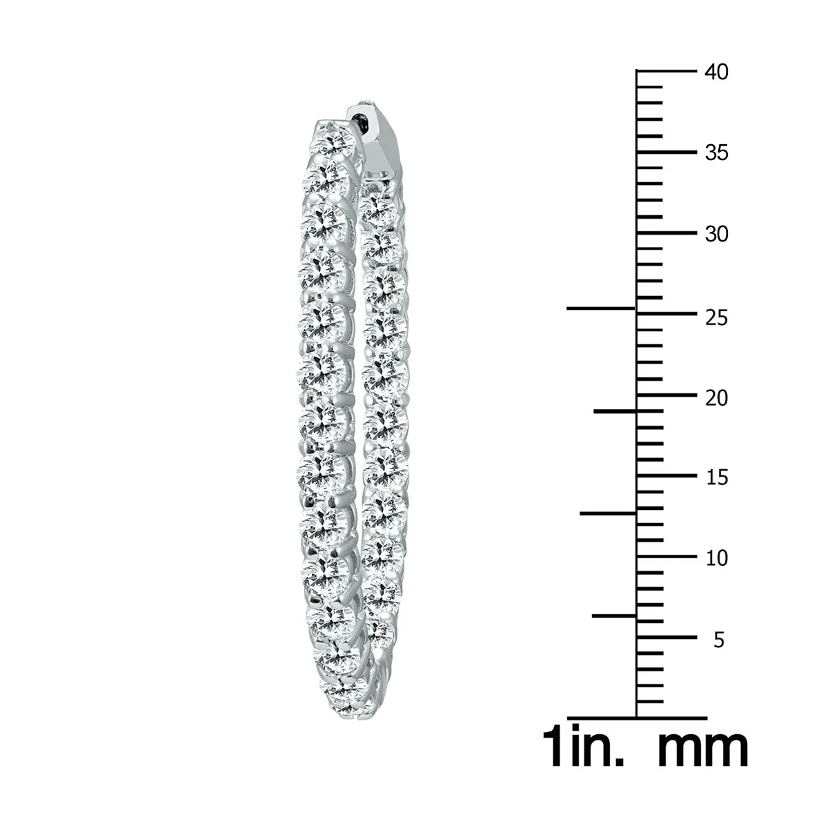5 Ctw Oval Natural Diamond Hoop Earrings With Push Button Locks In 14K White Gold