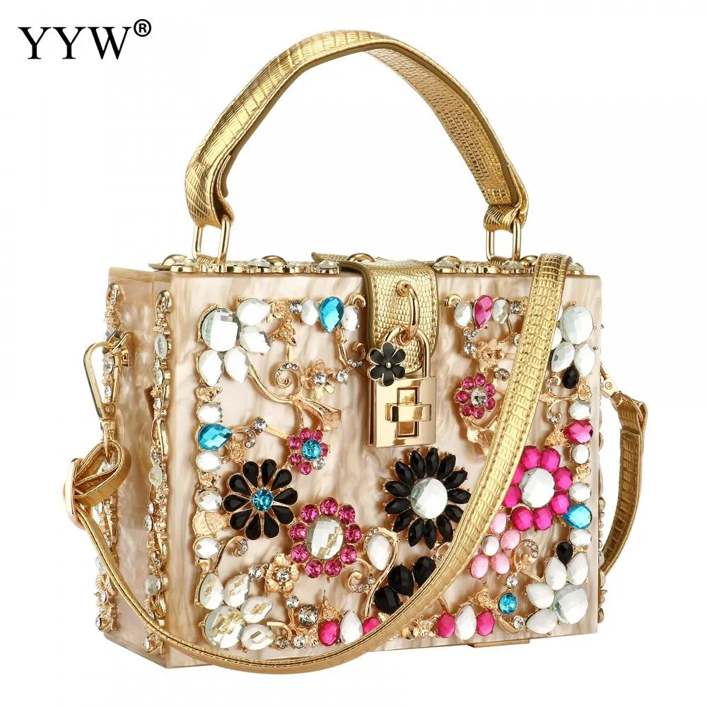 Acrylic Handbags Women 2022 Fashion Flower Shoulder Bags Evening Party Box Clutch Totes Purses Luxury Designer Crossbody Bag