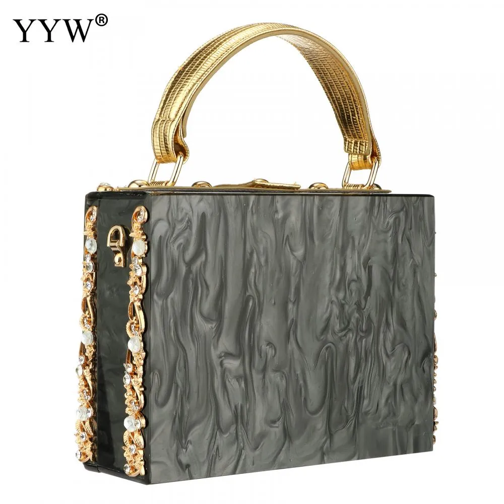 Acrylic Handbags Women 2022 Fashion Flower Shoulder Bags Evening Party Box Clutch Totes Purses Luxury Designer Crossbody Bag