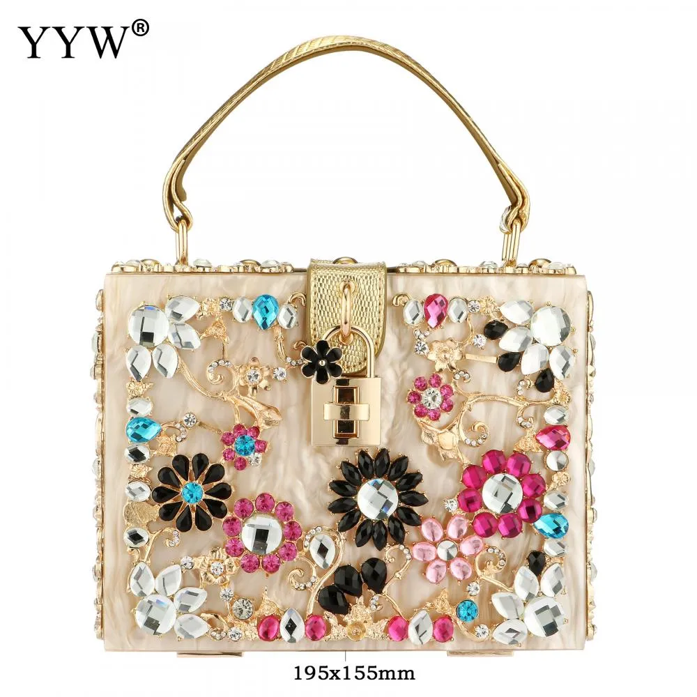 Acrylic Handbags Women 2022 Fashion Flower Shoulder Bags Evening Party Box Clutch Totes Purses Luxury Designer Crossbody Bag