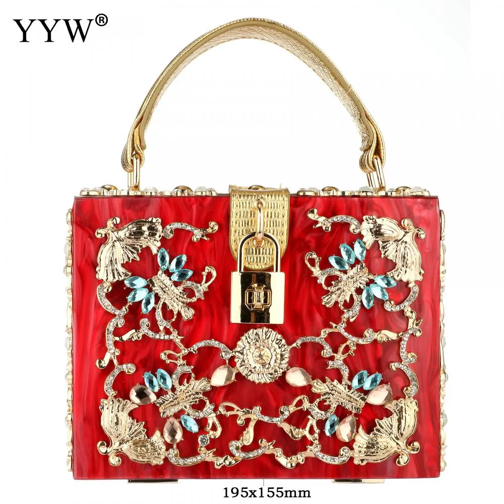 Acrylic Handbags Women 2022 Fashion Flower Shoulder Bags Evening Party Box Clutch Totes Purses Luxury Designer Crossbody Bag