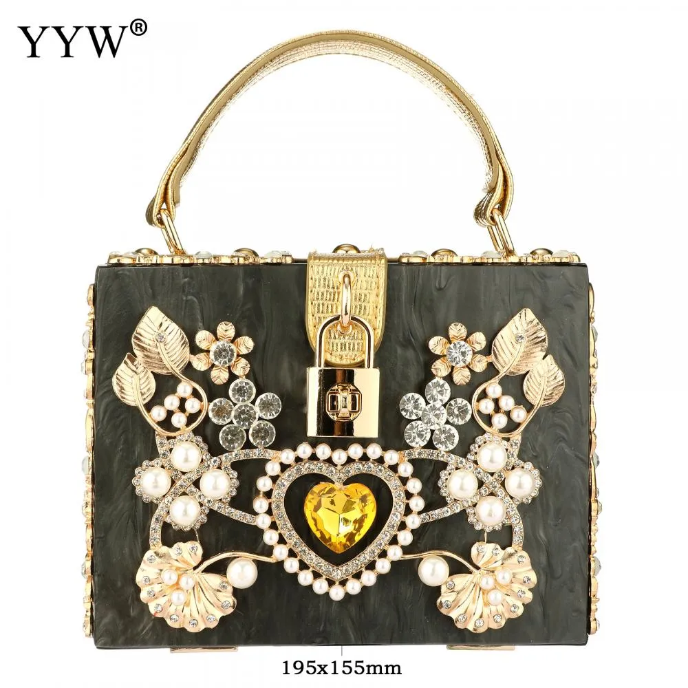 Acrylic Handbags Women 2022 Fashion Flower Shoulder Bags Evening Party Box Clutch Totes Purses Luxury Designer Crossbody Bag