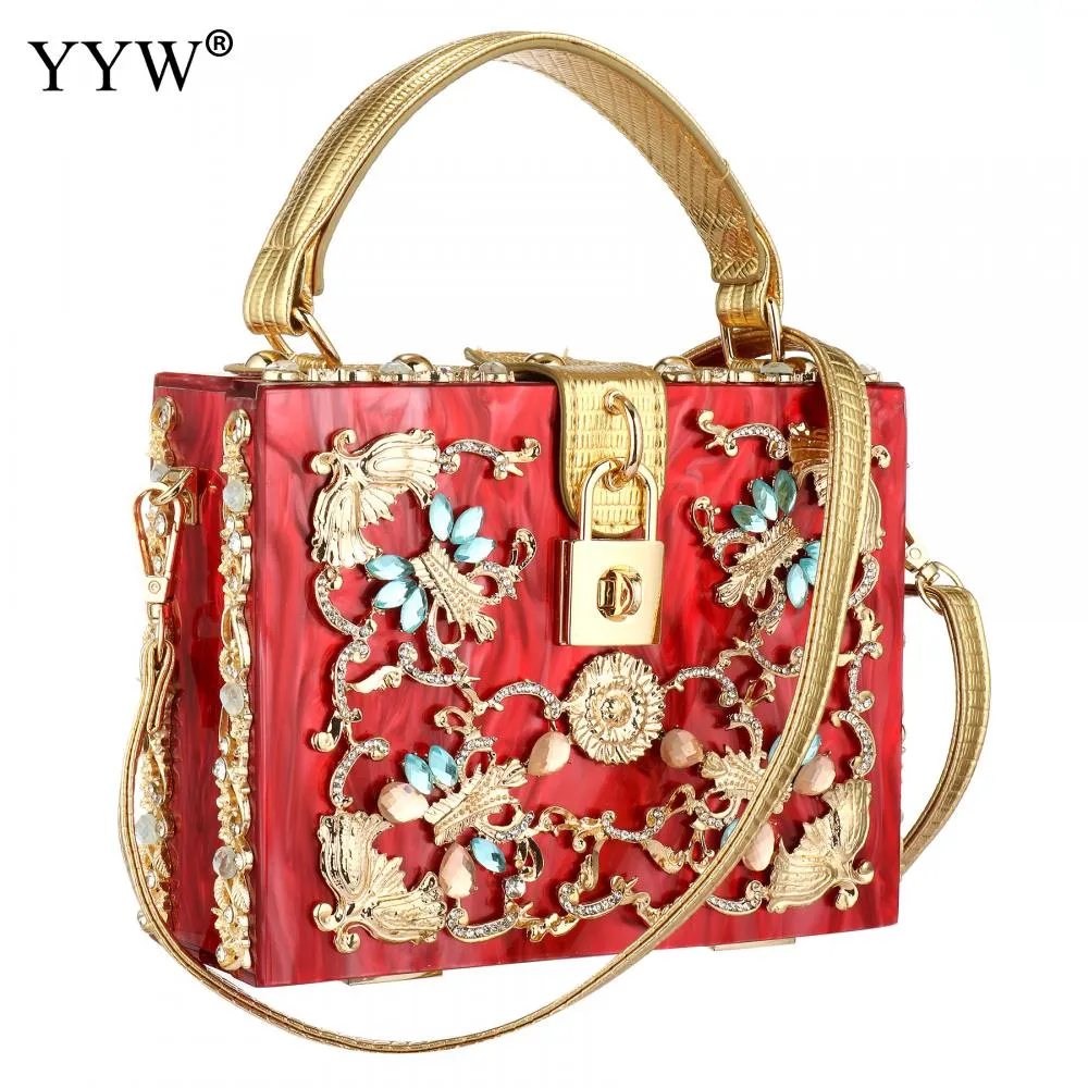 Acrylic Handbags Women 2022 Fashion Flower Shoulder Bags Evening Party Box Clutch Totes Purses Luxury Designer Crossbody Bag