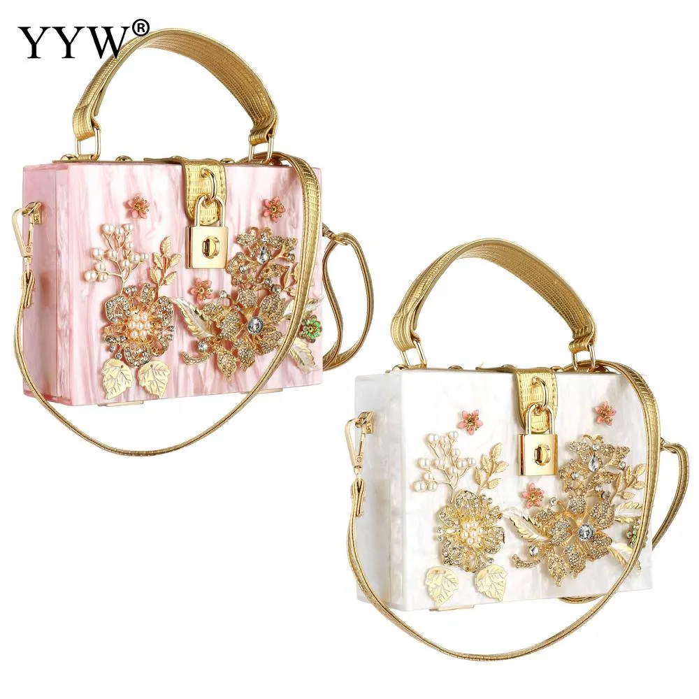 Acrylic Handbags Women 2022 Fashion Flower Shoulder Bags Evening Party Box Clutch Totes Purses Luxury Designer Crossbody Bag
