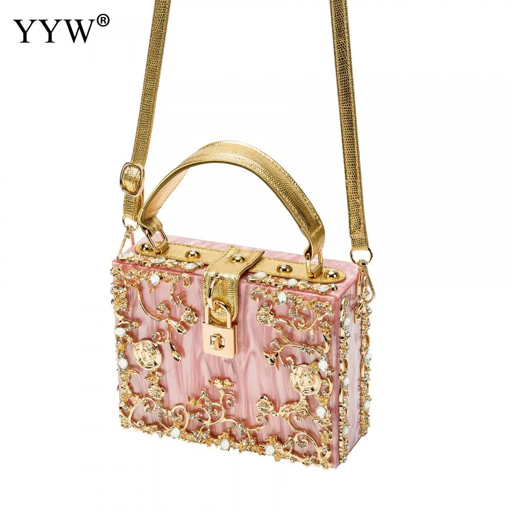Acrylic Handbags Women 2022 Fashion Flower Shoulder Bags Evening Party Box Clutch Totes Purses Luxury Designer Crossbody Bag