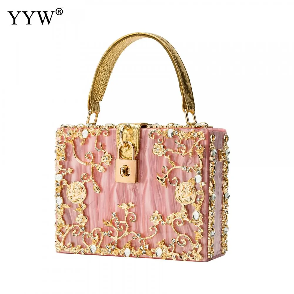 Acrylic Handbags Women 2022 Fashion Flower Shoulder Bags Evening Party Box Clutch Totes Purses Luxury Designer Crossbody Bag