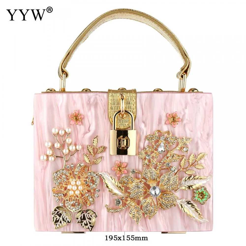 Acrylic Handbags Women 2022 Fashion Flower Shoulder Bags Evening Party Box Clutch Totes Purses Luxury Designer Crossbody Bag