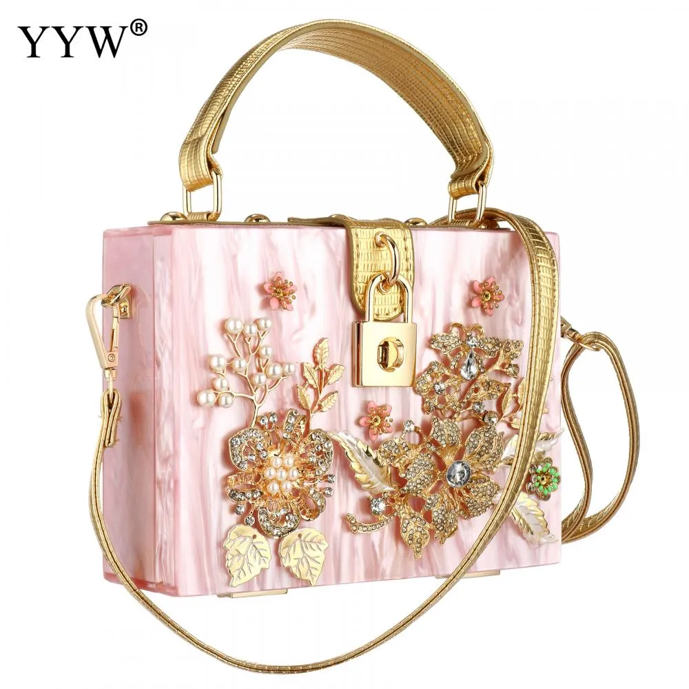 Acrylic Handbags Women 2022 Fashion Flower Shoulder Bags Evening Party Box Clutch Totes Purses Luxury Designer Crossbody Bag