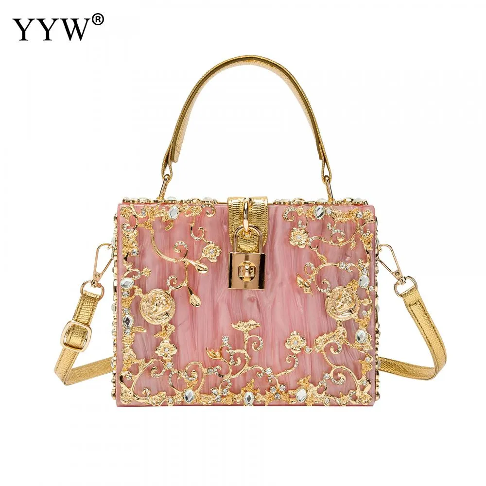 Acrylic Handbags Women 2022 Fashion Flower Shoulder Bags Evening Party Box Clutch Totes Purses Luxury Designer Crossbody Bag