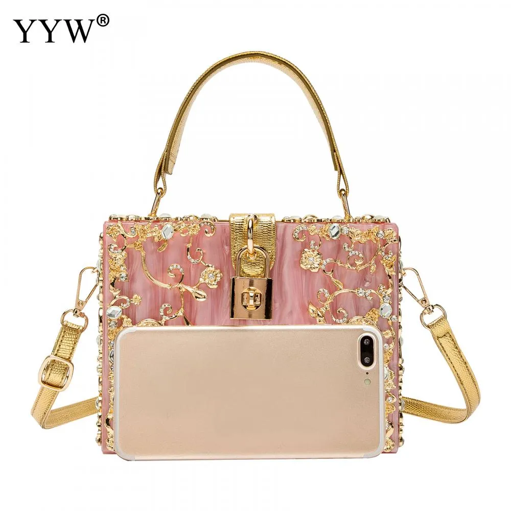 Acrylic Handbags Women 2022 Fashion Flower Shoulder Bags Evening Party Box Clutch Totes Purses Luxury Designer Crossbody Bag