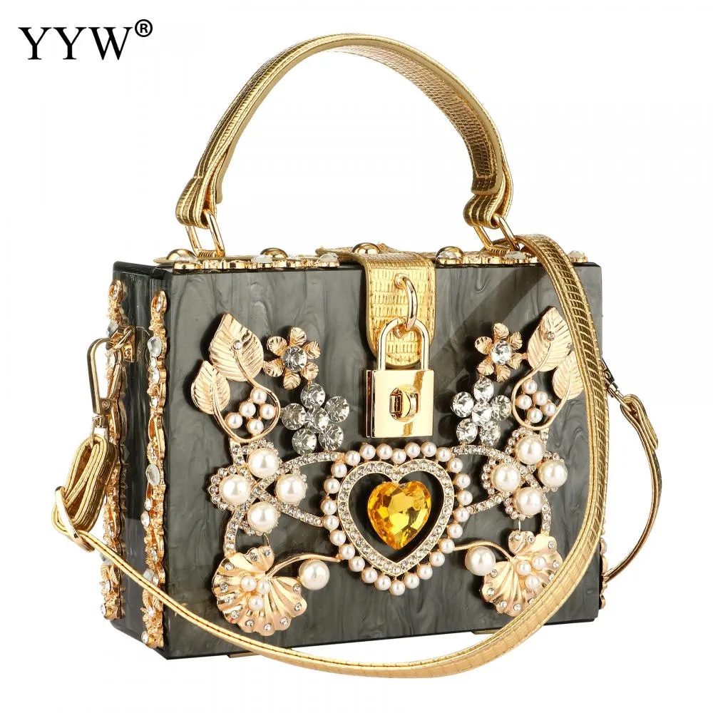 Acrylic Handbags Women 2022 Fashion Flower Shoulder Bags Evening Party Box Clutch Totes Purses Luxury Designer Crossbody Bag