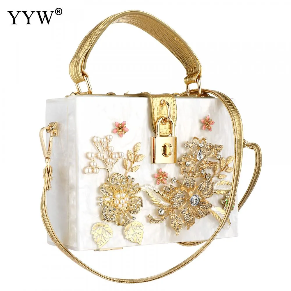 Acrylic Handbags Women 2022 Fashion Flower Shoulder Bags Evening Party Box Clutch Totes Purses Luxury Designer Crossbody Bag