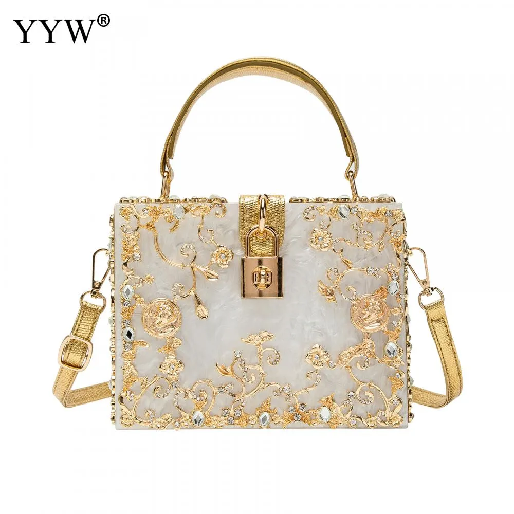 Acrylic Handbags Women 2022 Fashion Flower Shoulder Bags Evening Party Box Clutch Totes Purses Luxury Designer Crossbody Bag