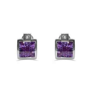 Amethyst and Diamond Stud Earrings | Pre-Loved | 18K White Gold