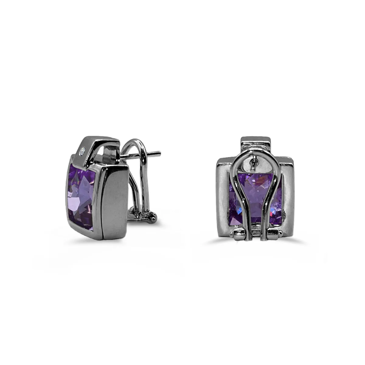 Amethyst and Diamond Stud Earrings | Pre-Loved | 18K White Gold