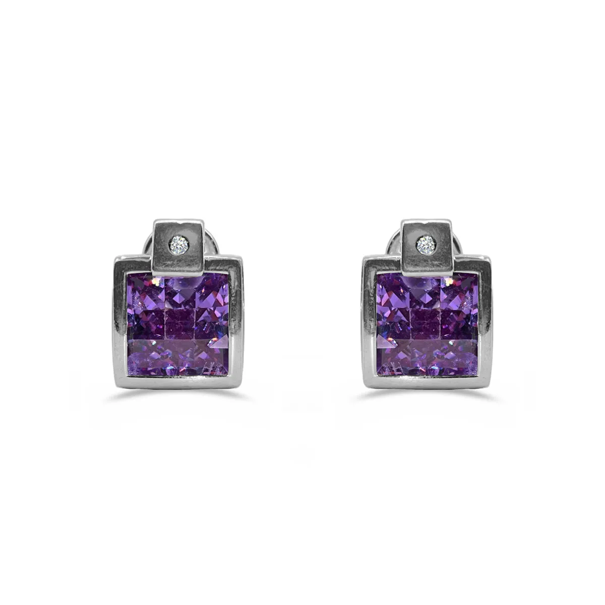 Amethyst and Diamond Stud Earrings | Pre-Loved | 18K White Gold