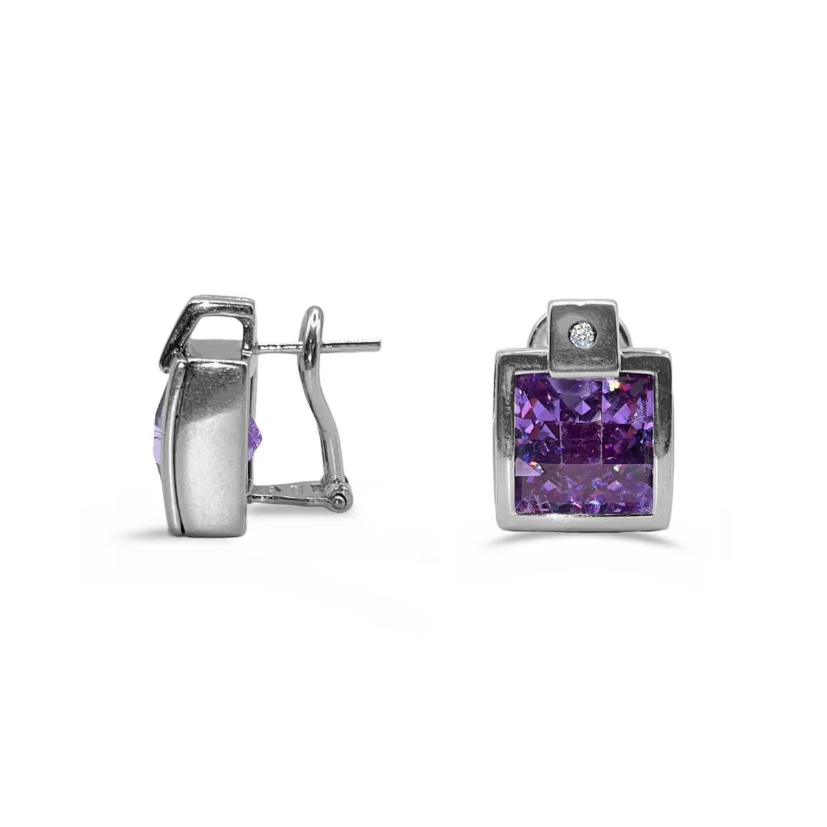 Amethyst and Diamond Stud Earrings | Pre-Loved | 18K White Gold