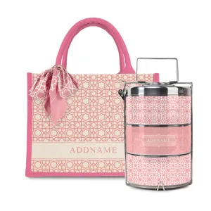 Annas Series - Peach Half Lining Small Jute Bag with Tiffin Carrier
