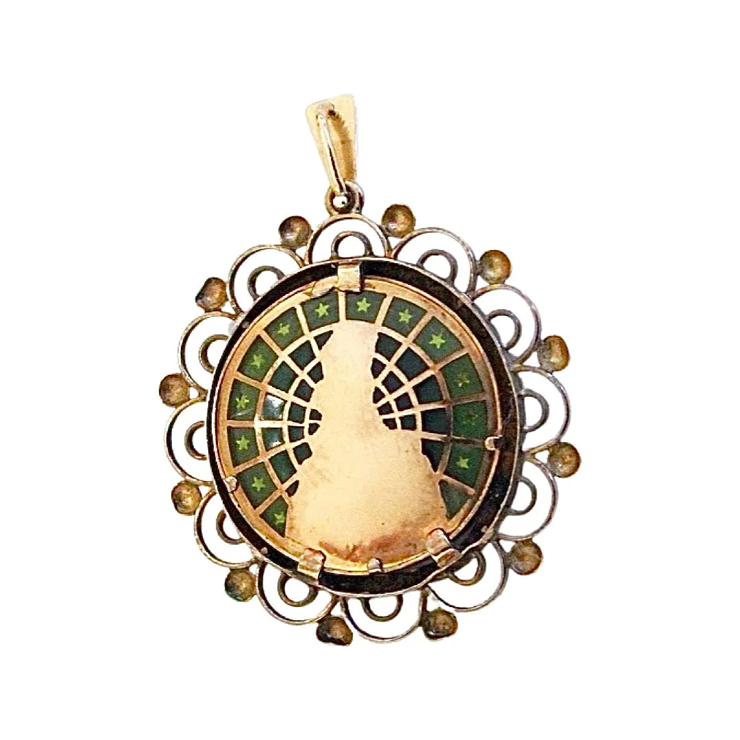 Antique 18K Gold Plique-à-Jour Polychrome Enamel Pendant