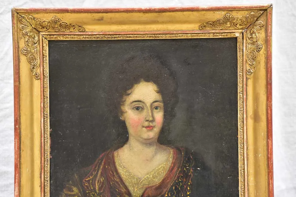 Antique French portrait of a lady in pretty gilded frame - oil