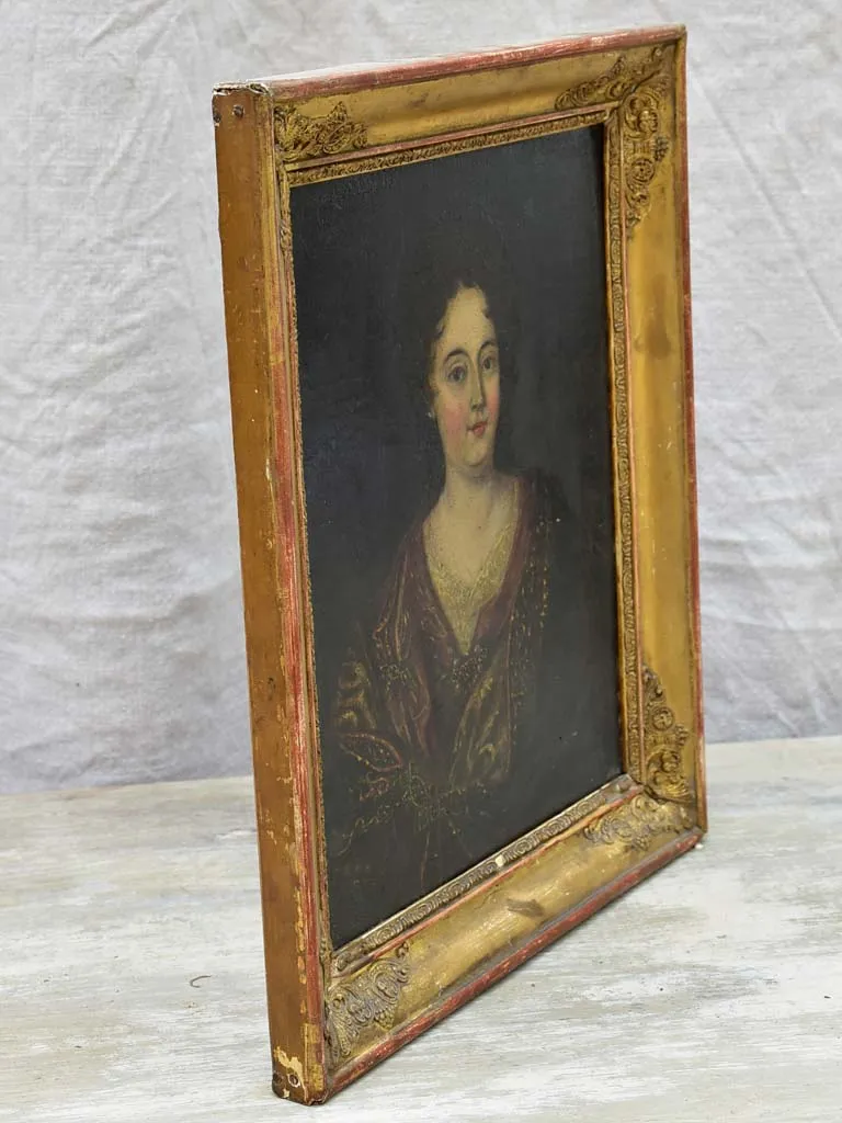 Antique French portrait of a lady in pretty gilded frame - oil