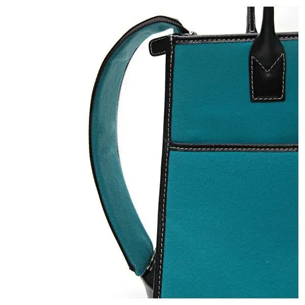 Aqua Cashmere & Black Leather Carrier