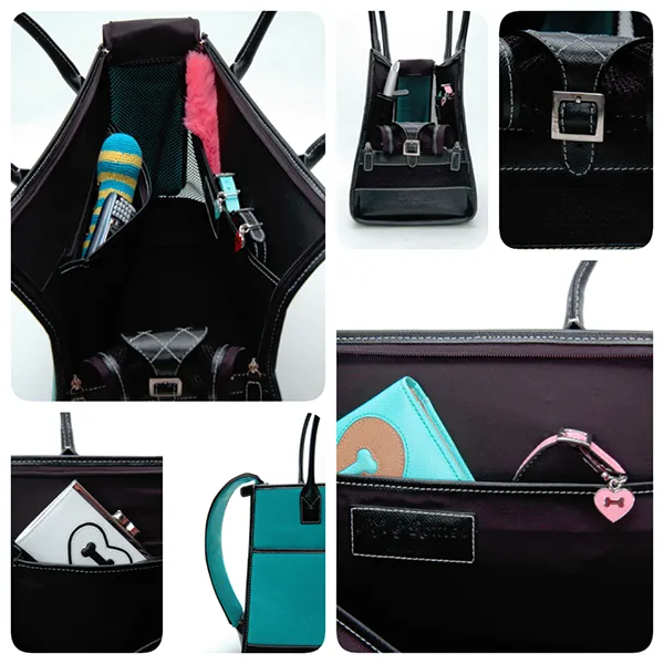 Aqua Cashmere & Black Leather Carrier