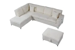 Beige Velvet Sectional With Storage Ottoman- Model #2620