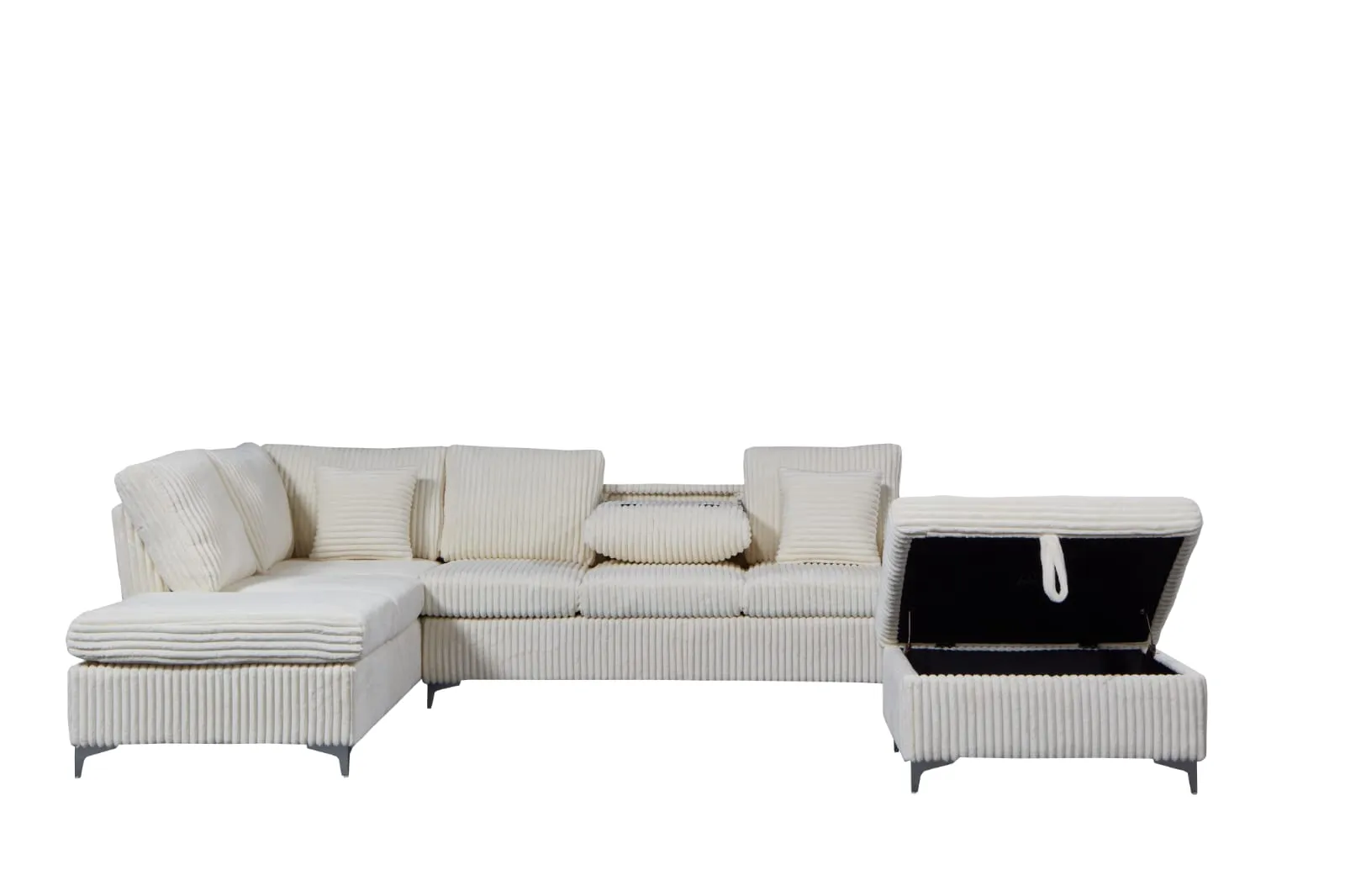 Beige Velvet Sectional With Storage Ottoman- Model #2620