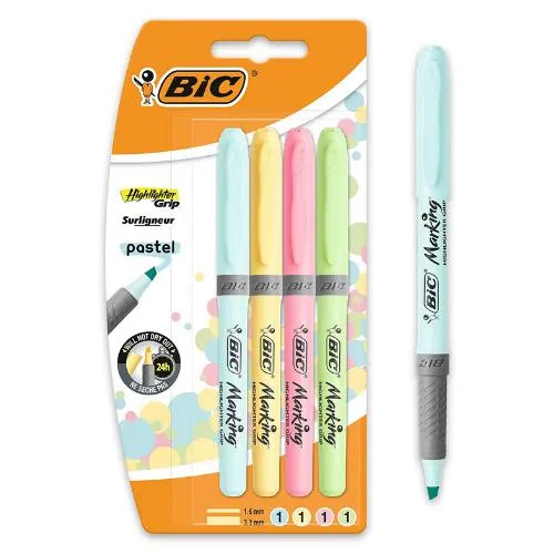 BIC - Card 4 Highlighter Grip Highlighters - Pastel
